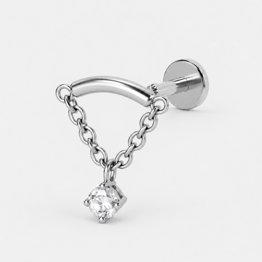 Hidden Helix Chain titanium flatback earring in silver