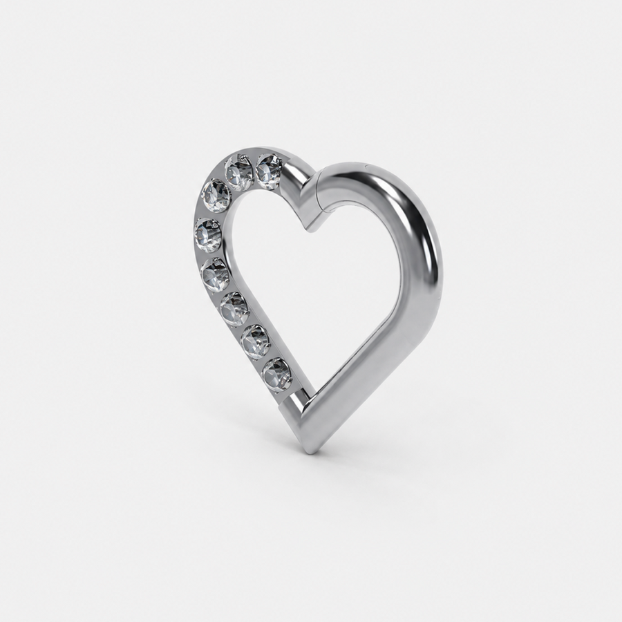 Heart Shaped titanium clicker hoop in silver