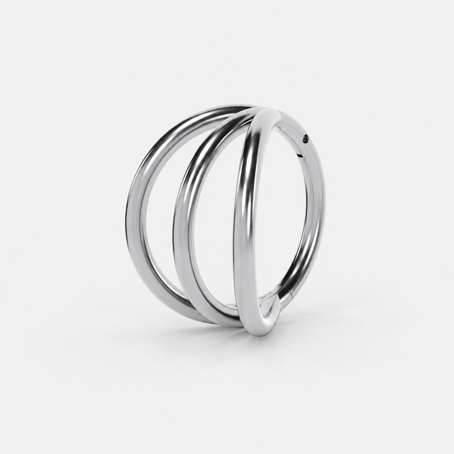 Triple Clicker titanium hoop earring in silver
