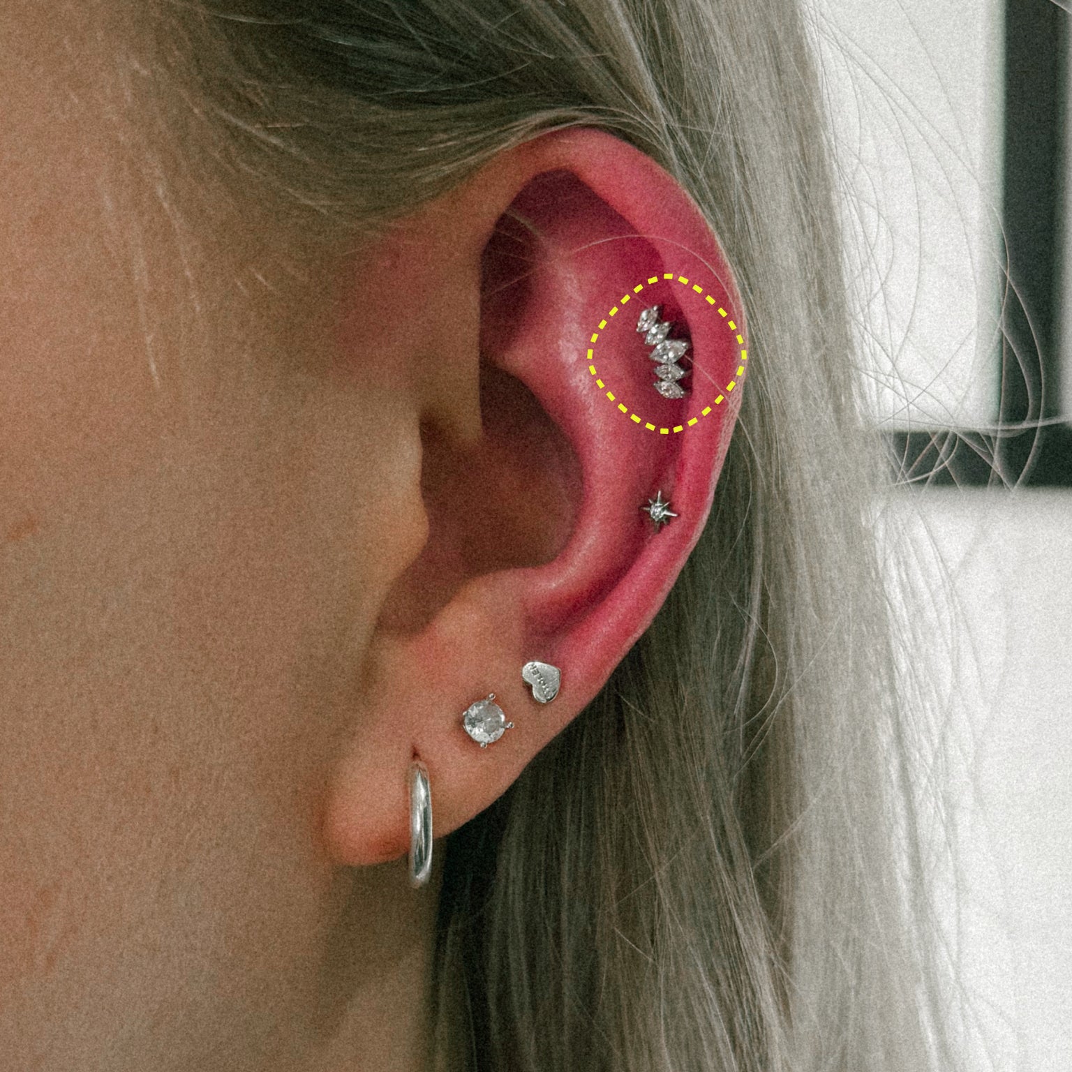 Marquise Crown flatback earring worn on the ear
