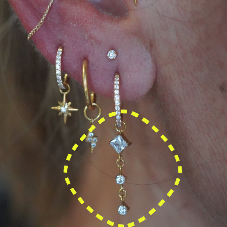 Square Dangle charm worn on a clicker hoop