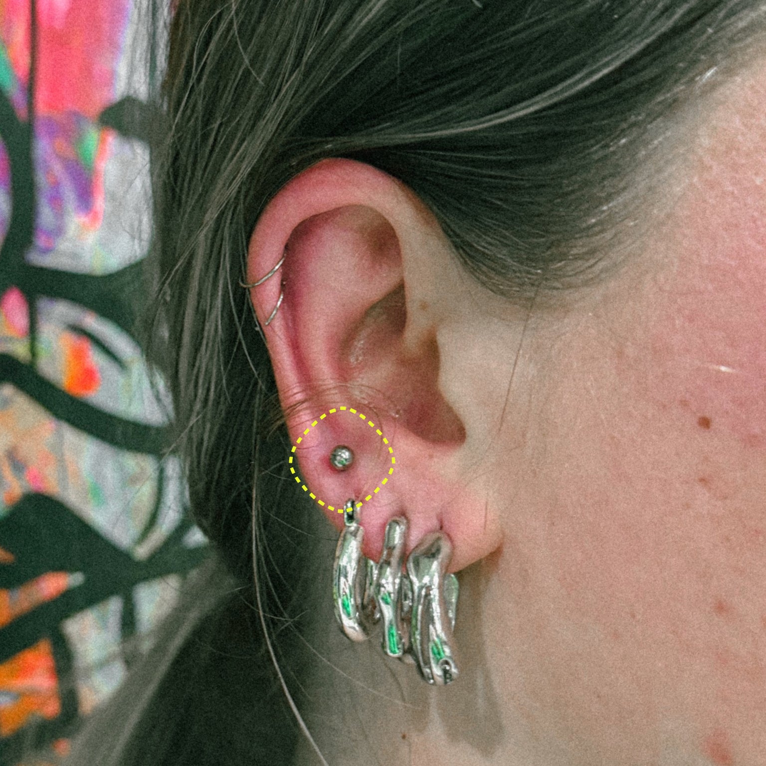 Threadless Ball Labret worn on the ear